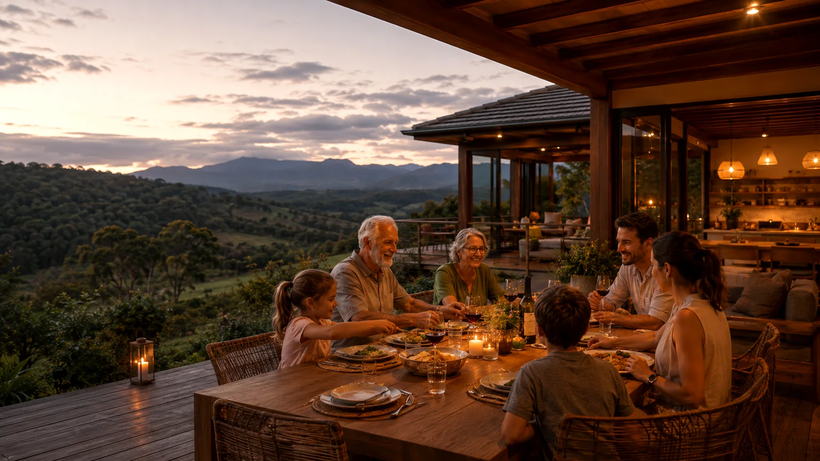 Jantar em família na varanda — conceito